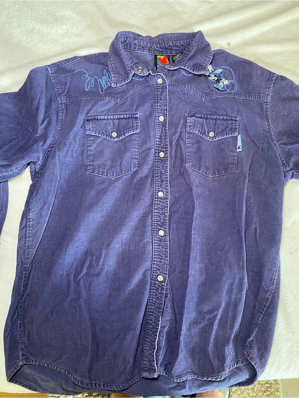 Women’s Purple Corduroy Button-Up Shirt with Embroidery